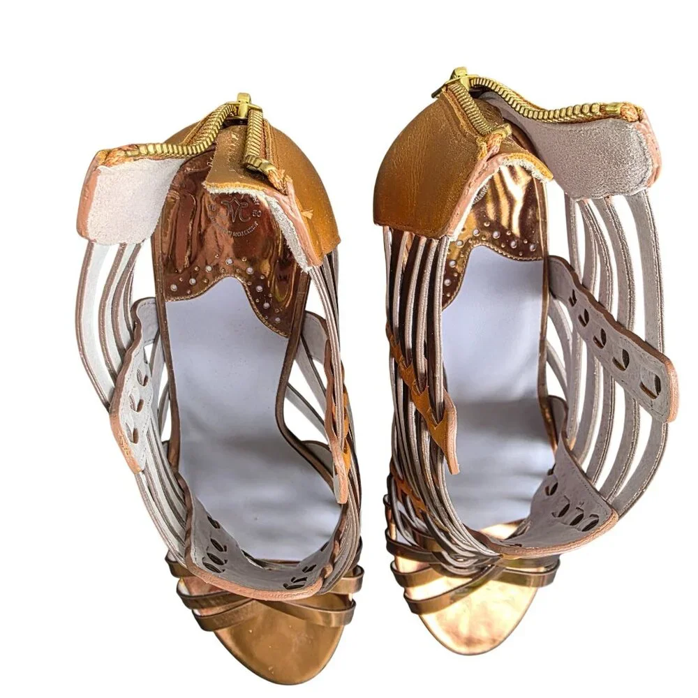 Johnston & Murphy Leather Evie Natural Gold Zip Bootie Leather Heels - Picture 11 of 11